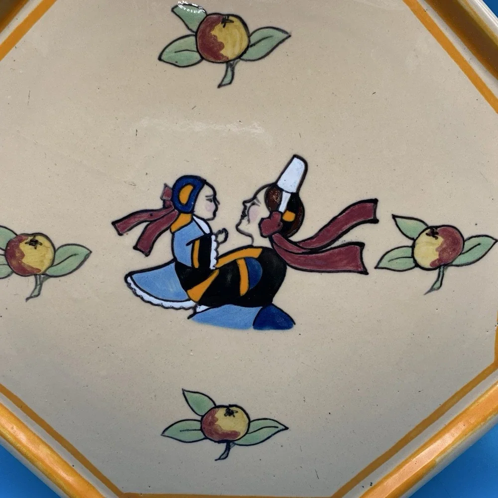 Henriot Quimper Soleil Yellow C. Maillard Octagonal Trivet Bretonne Woman Child
